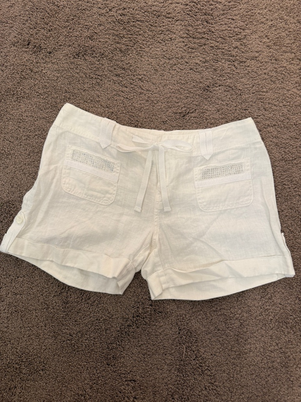 INC International Concepts White Linen-Blend Drawstring Shorts